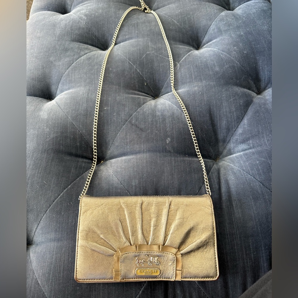 Coach Gold Clutch with Chain Strap
